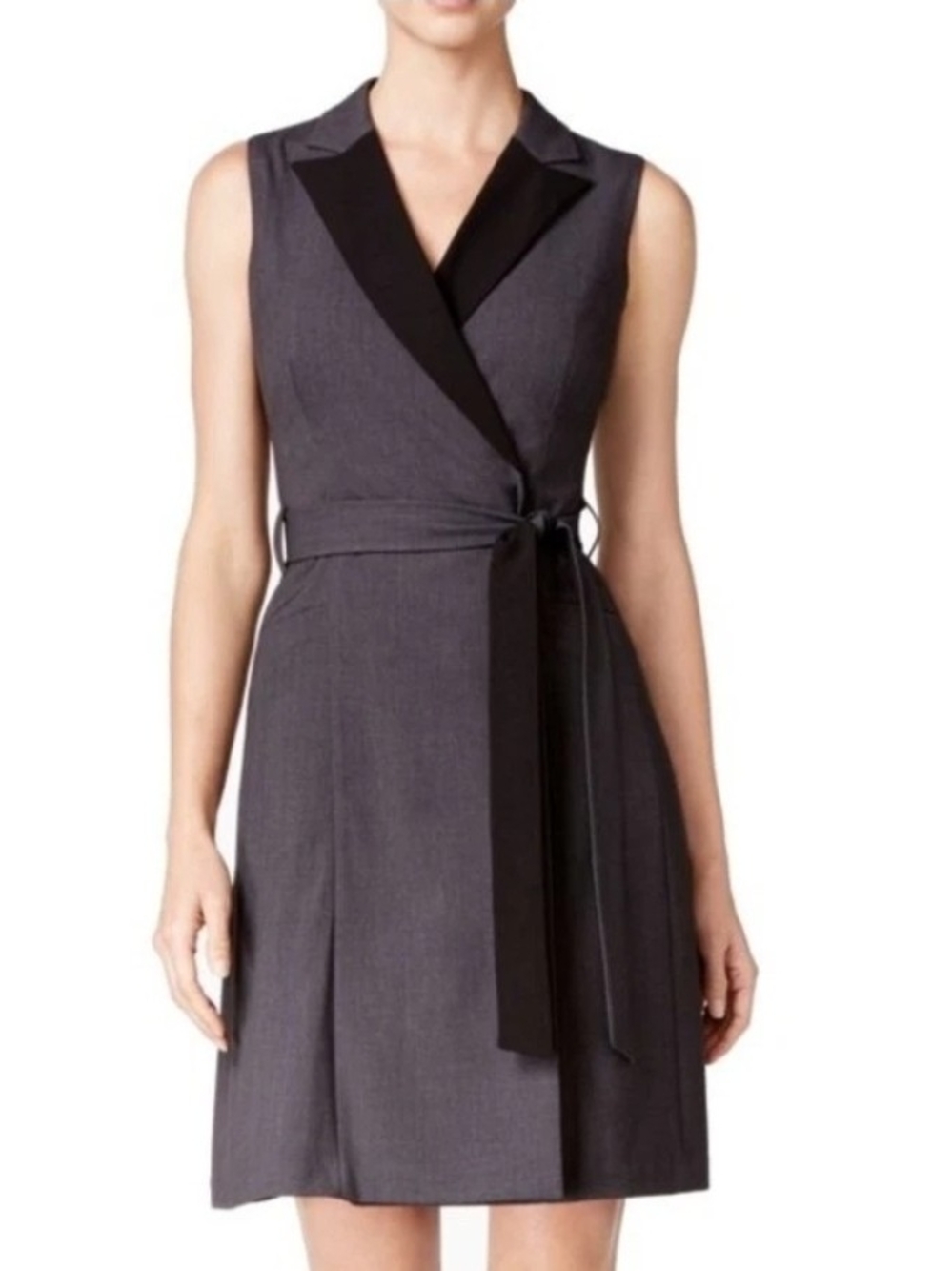 Calvin Klein Sleeveless Charcoal Dress with Black Trim